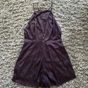 Shimmer Pleat Cutout High Neck Romper